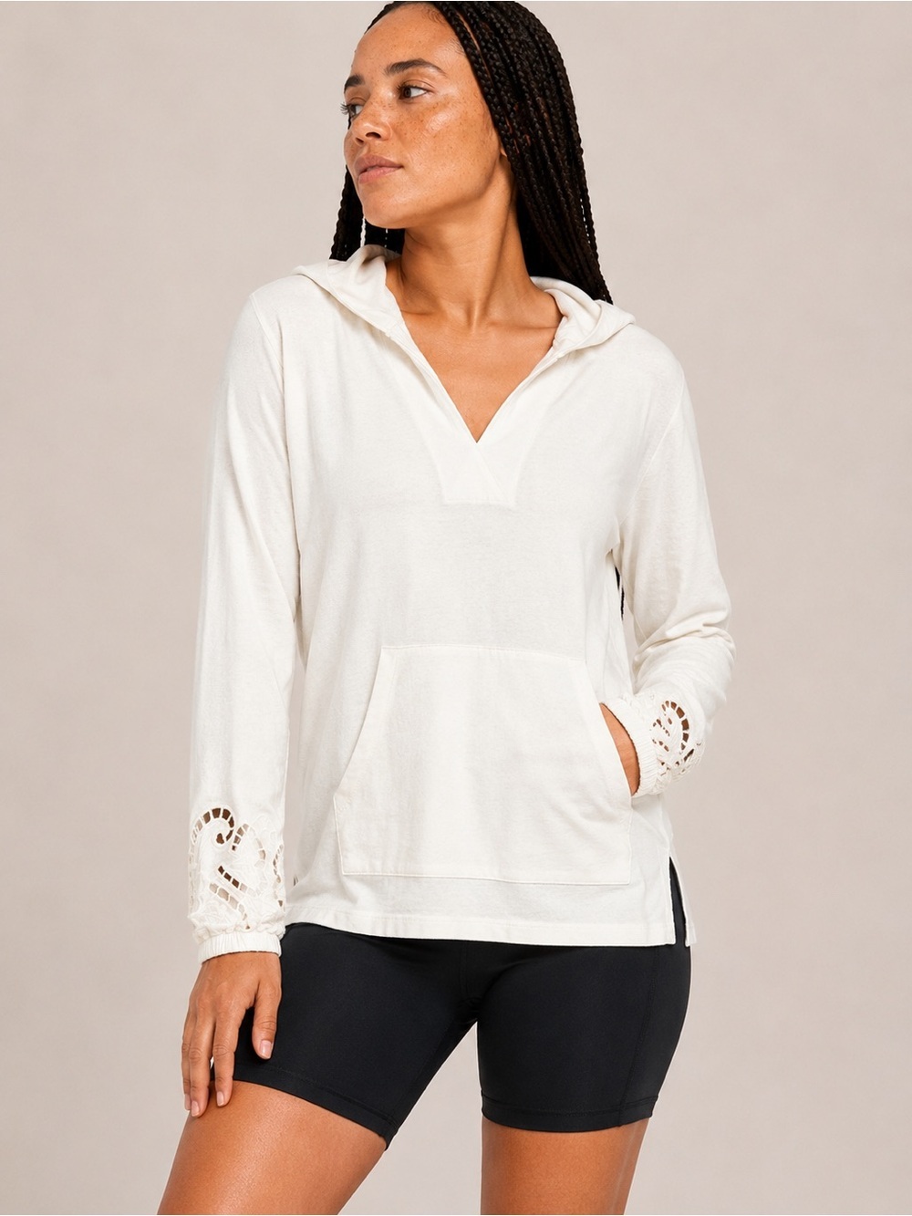 Soft Surroundings White Cotton Hooded Tunic Top Size Small